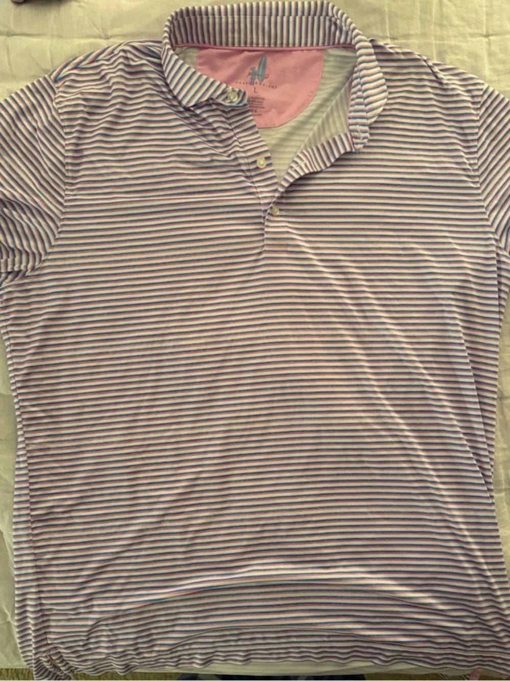 Men's Johnnie-O Featherweight Striped Polo Shirt - Pink/White/Blue -